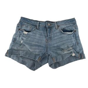 Aeropostale Midi Cuffed Hem Distressed Jean Shorts Size 4 Women’s